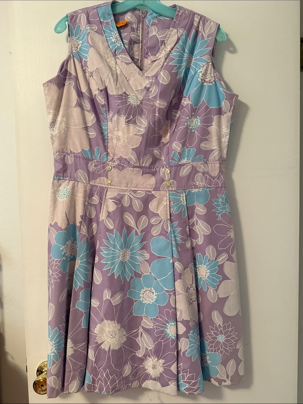 Vintage Lavender Blue White Purple Floral Mini Dress Lane Bryant Scooter XL Mod